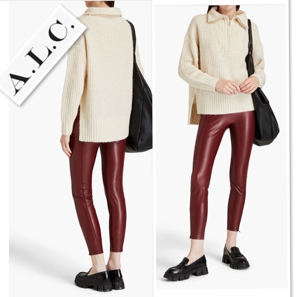 A.L.C. Emile Faux Leather Cropped Leggings Pull-on Pants In Dark Cherry Red Sz 8 - Picture 3 of 12